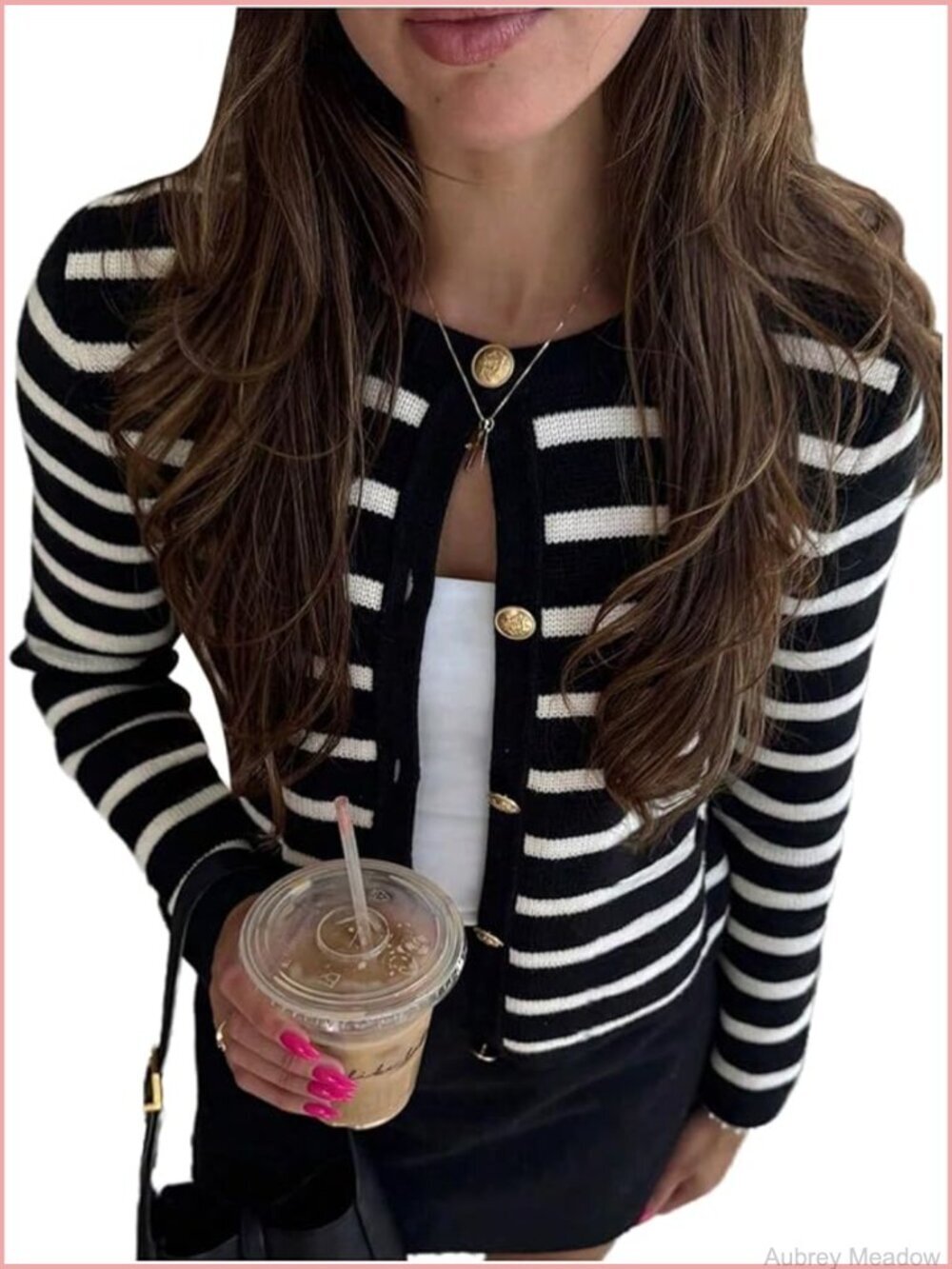 Striped Gold Button Down Long Sleeve Cardigan Sweater